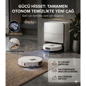 Resim Roborock 36000 Pa Üstün Emiş Kapasiteli Kendi Kendini Temizleyen Akıllı Istasyonlu Robot Süpürge, Kenar Temizleme Fonksiyonlu Uzanabilir Yan Fırçalı, Otomatik Paspas Kaldırma, Üstün Teknoloji 