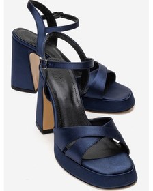 Resim Luvishoes Lello Lacivert Saten Kadın Platform Topuklu Ayakkabı 