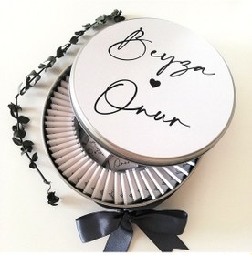 Resim Nişan Nikah Söz Çikolatası Metal Kutuda Madlen Çikolata Beyaz 100'lü 