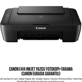 Resim BRF TkDizayn Canon E414 Çok Fonksiyonlu Mürekkep Püskürtmeli Yazıcı/ Fotokopi+Tarama, ‎AC 100 – 240 V, 5 