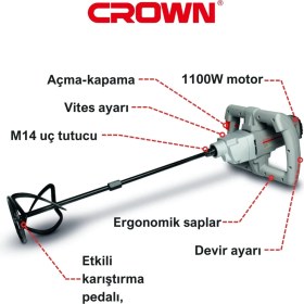 Resim Crown Devir Ayarlı Boya ve Harç Mikseri 1100 W CT10049 - Bakır Sargılı Alçı Boya Karıştırıcı Profesyonel 