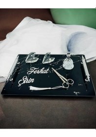 Resim Vow Siyah Desenli Söz Tepsisi Ve Damat Kahve Fincanı Beyaz-gümüş Gümüş 