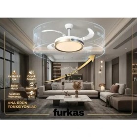 Resim Gizli Kanatlı Tavan Vantilatörü ve Oda Vantilatörü - Yaz/kış Modlu 3 Işık Modlu Kumandalı Şık Tasarım 
