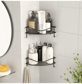 Resim Teknotel Yapışkanlı Kancalı 2 Adet Banyo Köşe Rafı Mat Siyah St25 Çok Renkli 