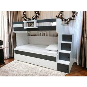 Resim Sardunya Mdf Yavrulu Seyyar Merdivenli Ranza Antrasit Beyaz M2 90 x 190 CM 