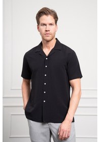 Resim Erkek Siyah Apaş Yaka Kısa Kol Gömlek 25ys004008001 Siyah Siyah 