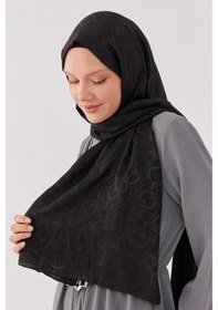 Resim Mirsoy Scarf Daka Desen Parlak Jakar Şal - Siyah Siyah 