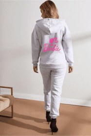 Resim LAND MODA Kadın yüz Baskılı Fermuarlı Sweatshirt Alt Üst Eşofman Takımı 