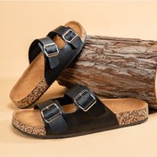 Resim Birkenstock Erkek Çiftler İçin Mantar Vintage Deri Yarım Parmak Arası Terlik Siyah 