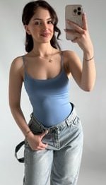 Resim İp Askılı Bodysuit Bebe Mavisi 