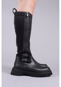 Resim Asten Genişletilebilir Fermuarlı Strech Çizme Siyah -8489 Siyah 