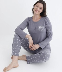 Resim Gd Goldoremi 790-31 Kadın Düğmeli Yaka Uzun Kollu Pijama Takım gri 