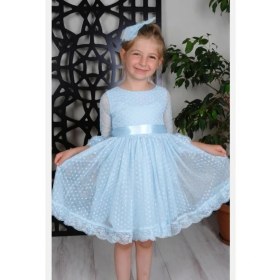 Resim Konfixkids Kız Çocuk Buz Mavisi Puantiyeli Tül Abiye Elbise, 6 -13 Yaş 