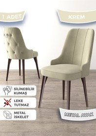 Resim Canisa Newa Serisi, 1.sınıf Babyface Kumaş Kahve Metal Ayaklı Gümüş Halkalı, 4 Adet Krem Sandalye Sandalye Krem Ayaklar Kahve 