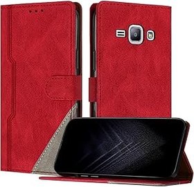 Resim JayModCase Samsung Galaxy J1 için cep telefonu kılıfı, poliüretan deri kart yuvaları, mıknatıslı cüzdan | kapaklı kılıf | stant fonksiyonu | darbeye dayanıklı kılıf Galaxy J1 için (kırmızı) 