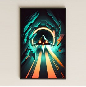 Resim Hiperuzay Tünelinde Roket Uçuşu Temalı Pleksi Tablo - Neon Bilimkurgu Dekoru 