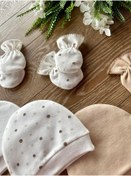 Resim Renkli Puset Organik 6'lı Yenidoğan Bebek Eldiven Şapka Takımı Puan 