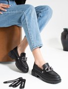Resim ZENNESHOES Kristen Kadın Siyah Deri Loafer Ayakkabı 