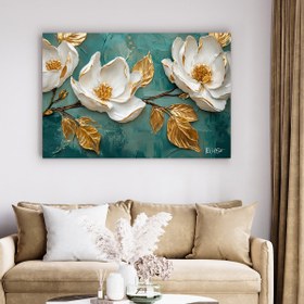 Resim Beyaz Ve Gold Çiçekler - 70x50 