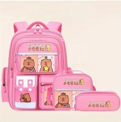 Resim Maxaccess Pembe Capybara 3 Parça Okul Çantası Geniş Kapasiteli El Çantası Omuz Çantası Kalemlik Dayanıklı Kumaş Gençler İçin Pembe 