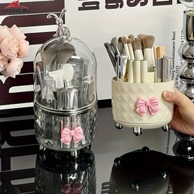 Resim WONGIRL Hepsi Bir Arada Döner Makyaj Organizatörü, Ruj, Fırçalar & Aksesuarlar için Toz Geçirmez Kapaklı Şeffaf Plastik Kozmetik Depolama, Makyaj Organizatörleri Depolama 