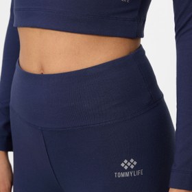Resim TOMMYLIFE İndigo Yüksek Bel Uzun Kollu Slim Fit Crop Top Kadın Tayt Takım - 95286 