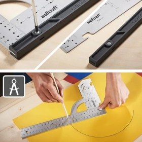 Resim Mabeyn Wolfcraft Evrensel Açı 5206000 | Açı Ölçer, 500 mm Kenar Uzunluğu, Hassas Işaretleme ve Çizim Için, 90° Durdurma Açısı ve Çıkarılabilir Açılı Ray 