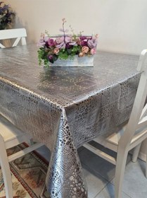 Resim İthal Silinebilir Pvc Masa Örtüsü Kaymaz Tabanlı, Kumaş Görünümlü Pvc Masa Örtüsü İthl026 Gümüş 