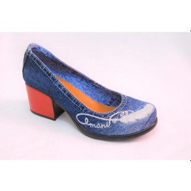 Resim Emani Jeans Kadın Kırmızı Topuklu Özel Üretim Kot Günlük Ayakkabı 