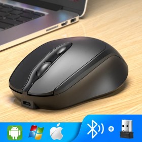 Resim Jingyi Aieach Şarj Edilebilir Kablosuz Bluetooth Fare Sessiz Kablosuz Bilgisayar Fare USB Ergonomik Gamer Bilgisayar Faresi Dizüstü Macbook (Yurt Dışından) 