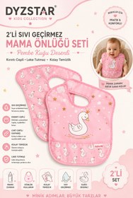 Resim DYZSTAR 2'li Bebek Mama Önlüğü Seti Pembe Kuğu Desenli Sıvı Geçirmez Kırıntı Cepli Kolay Temizlenir 