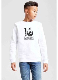 Resim 10 Kasım Sonsuzluk Ve Silüet Baskılı Unisex Çocuk Beyaz Sweatshi Beyaz 