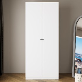 Resim Bimossa KA80 Goss Tekli 2 Kapaklı Gardırop, Alt Üst Askılı, Kulplu, Modern Tasarım Beyaz Giysi Dolabı 