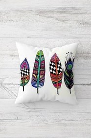 Resim Pelangi Bohem Renkli Kuş Tüylü Çift Tarafı Baskı Gizli Fermuarlı Yastık Kılıfı Kırlent Koltuk Yastık Kılıfı, beyaz-mavi-fuşya 45 x 45, 24691103545451 