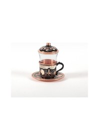 Resim Kulplu Bakır Çay Bardağı Minesiz Erzincan El İşlemeli Çok Renkli 