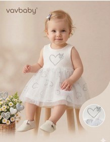 Resim Kız Bebek Kalp Nakışlı Tül Detaylı Elbise Beyaz Beyaz 