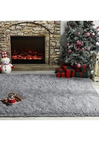 Resim Saraz Halı Gri Yıkanabilir Yolluk Kaymaz Taban Uzun Tüylü Yumuşak Halı Kaymaz Tüylenmez 