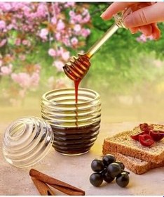 Resim Kovan Şekilli Kaşıklı 3 Parça Kristal Bal Kavanozu Mika Kavanoz Bal ve Reçel Kavanoz Kahvaltılık 