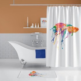 Resim Gold Fish Banyo Paspas Ve Tek Kanat Duş Perdesi 1x180x200 Set 
