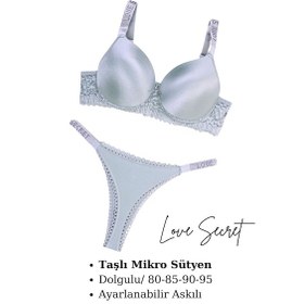 Resim Tılsım Lingerie Murays Kadın 3lü Taşlı Mikro Sütyen Takım Gri/siyah/haki 