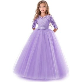 Resim Mor Dantelli Çocuk Abiyesi - Çocuk Gelinlik Gelinlik - Tarlatanlı Mor 