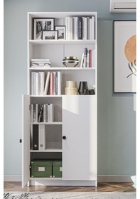 Resim Bili Kitaplık 5 Raflı 2 Kapaklı Çok Amaçlı Ofis Salon Kitap Dosya Rafı Beyaz Beyaz 