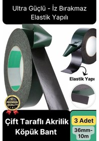 Resim Premium Ultra Güçlü İz Bırakmaz Elastik Yapılı Çift Taraflı Akrilik Köpük Bant 36mm - 10m - 3 Adet 
