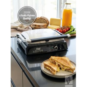 Resim Fms Granit Kollu Tost Makinesi Inoks | 2000W | Ayarlı Termostat | Izgara & Tost 