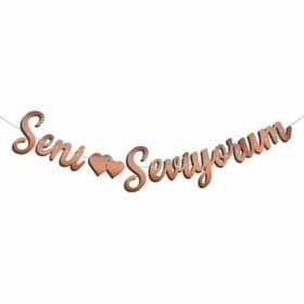 Resim Seni Seviyorum Kaligrafi Banner Rose Gold Renk En:20 Cm-boy:210 Cm'dir.' Tüm Yaşlar 