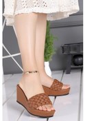 Resim Ayakland 997-08 Cilt 8 Cm Dolgu Topuk Günlük Kadın Terlik Taba Taba|37 