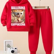 Resim İtalyan Brainrot Sonbahar/Kış Moda Desenli Polar Astarlı, Sıcak ve Rüzgar Geçirmez Outdoor Spor Kıyafeti - Kızlar için Karakter Baskılı Kapüşonlu Sweatshirt & Pantolon 2 Parça Takım (3-10 Yaş), Dış Mekan İçin Mükemmel 