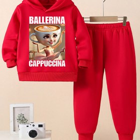 Resim İtalyan Brainrot Sonbahar/Kış Moda Desenli Polar Astarlı, Sıcak ve Rüzgar Geçirmez Outdoor Spor Kıyafeti - Kızlar için Karakter Baskılı Kapüşonlu Sweatshirt & Pantolon 2 Parça Takım (3-10 Yaş), Dış Mekan İçin Mükemmel 
