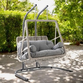 Resim Rehome Hazar Çift Kişilik Rattan Bahçe Salıncağı | Beyaz 