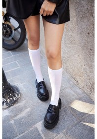 Resim Agatha Siyah Hakiki Deri Kalın Tabanlı Kadın Loafer Siyah 